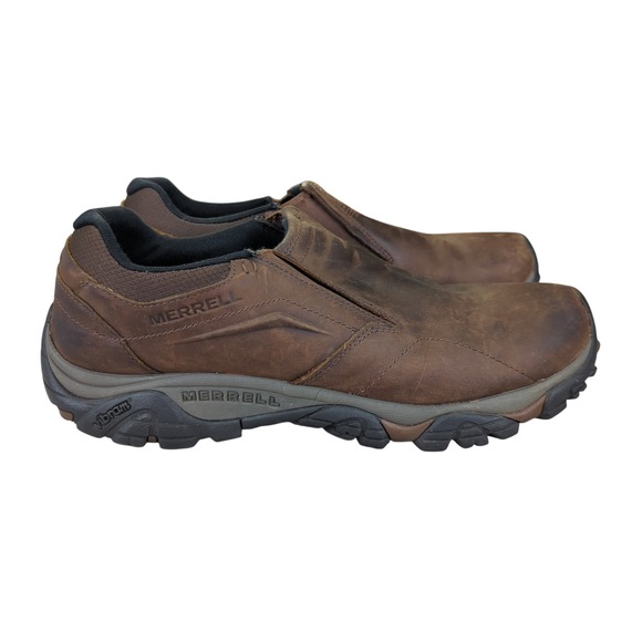 Merrell Moab Adventure Moc Mens Dark Earth Leather Slip On Loafer Casual Shoe 14